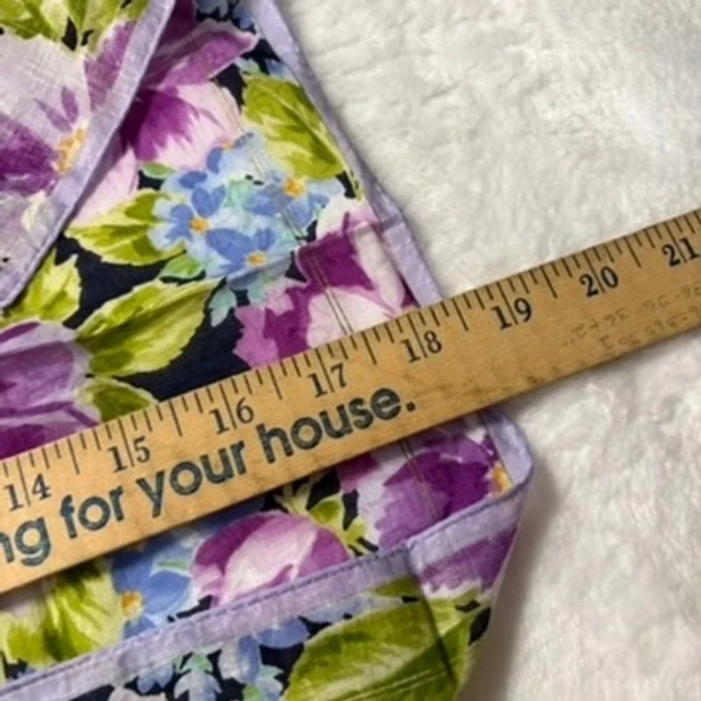 Vtg GIVENCHY Scarf Handkerchief Floral Cotton Purple Blue 18.5